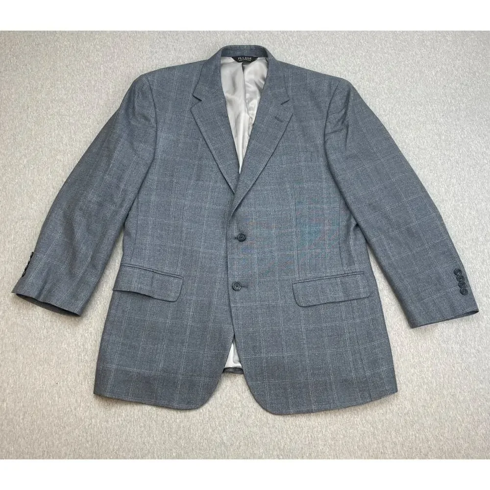Jos A Bank Blazer‎ Mens 44R Plaid Wool Blend 2-Button Lined Single Breasted